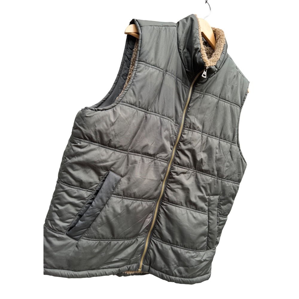 Weatherproof Vintage‎ Mens Olive Green Sherpa Lined Quilted Puffer Vest Large L